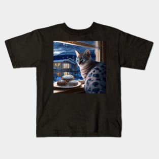 Silver Bengal Cat Enjoys Her Cakes Kids T-Shirt